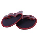 Red and black neoprene weightlifting grip pads with finger loops