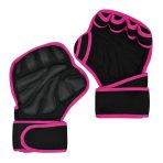 Padded black wrist wraps with pink edges for gym training