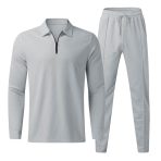 Men's Light Grey Half-Zip Tracksuit Set