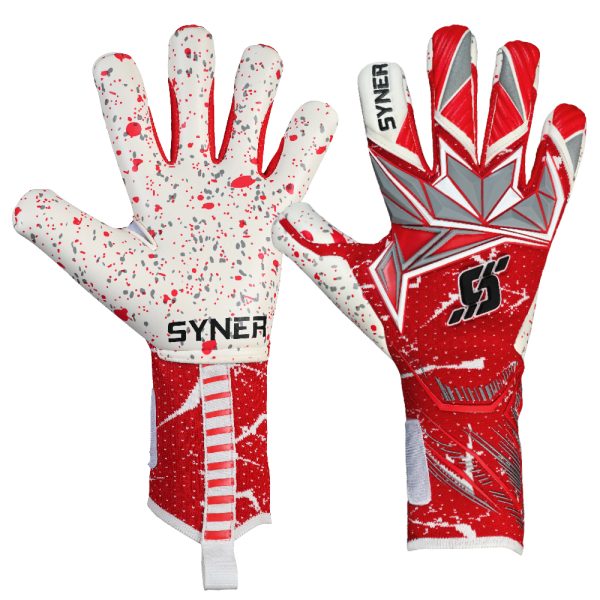 Red and White Giga Grip Goalkeeper Gloves by SYNER SPORTS